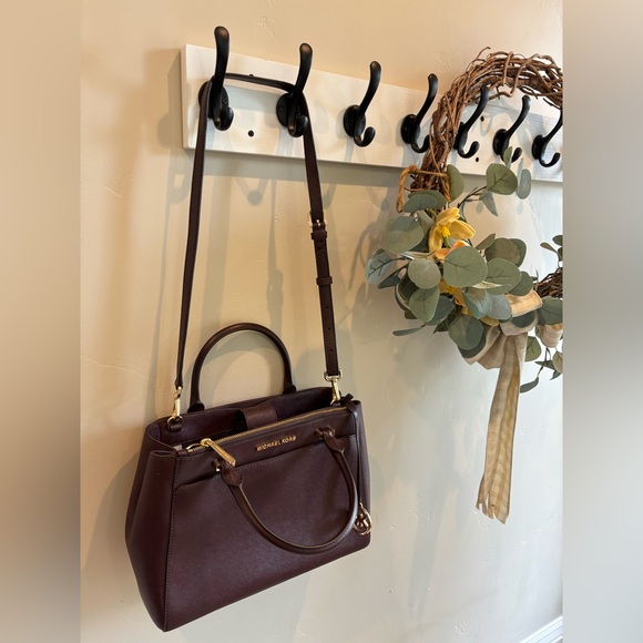 Michael Kors Handbags - Michael Kors Plum Leather Satchel with Gold Hardware